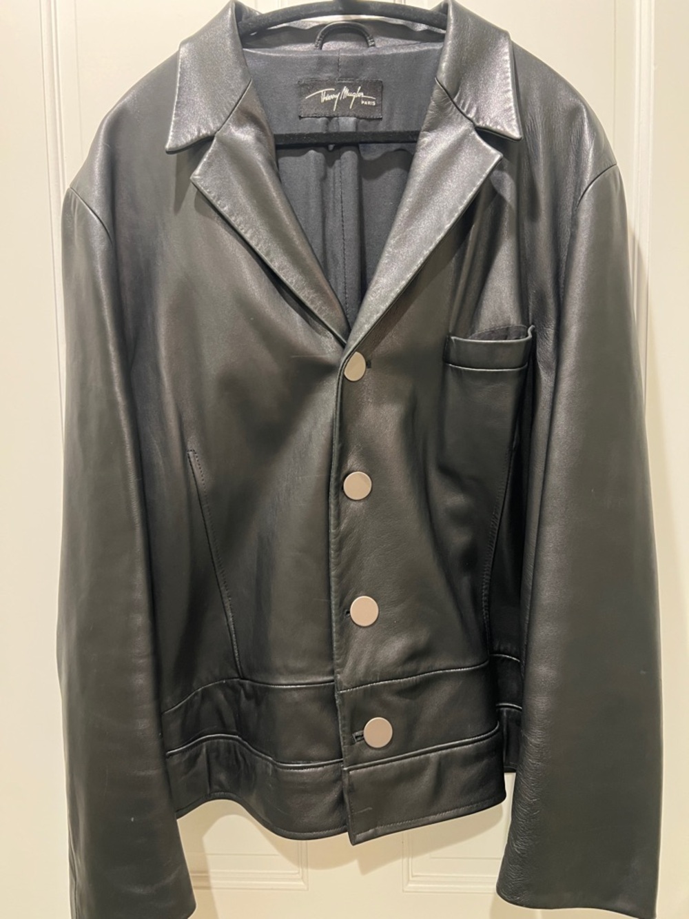 Thierry Mugler Black Smooth Leather Button Jacket
